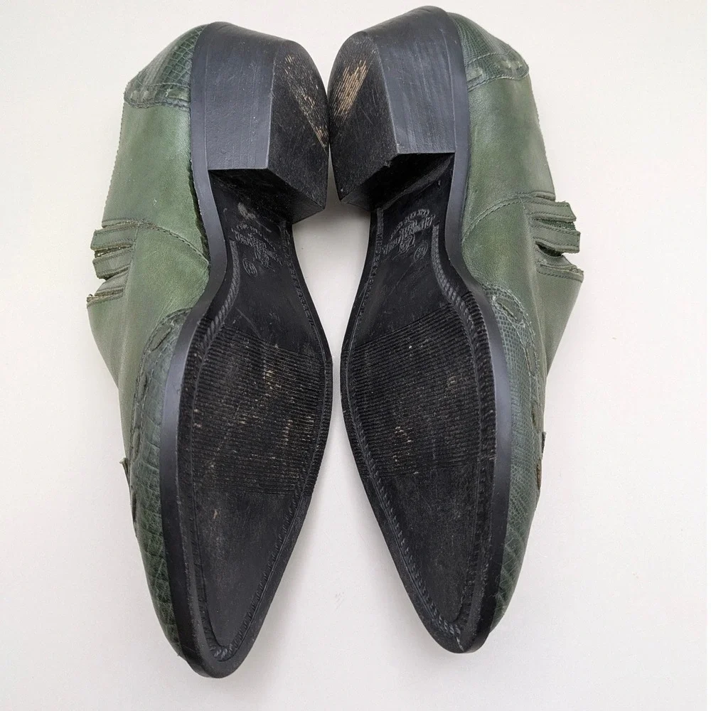 Vintage Nine West Sage Green Leather Lizard Print Western Booties Size 6.5
